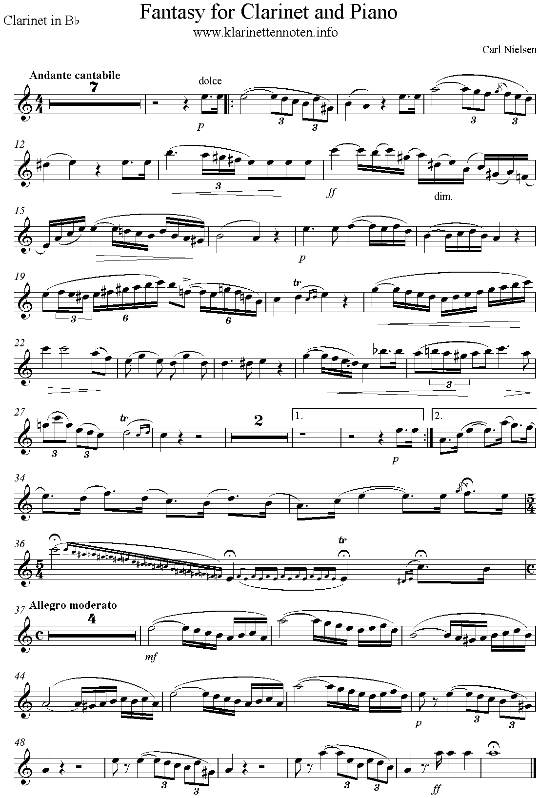 Clarinet Part - Carl Nielesn , Fantasy for Clarinet